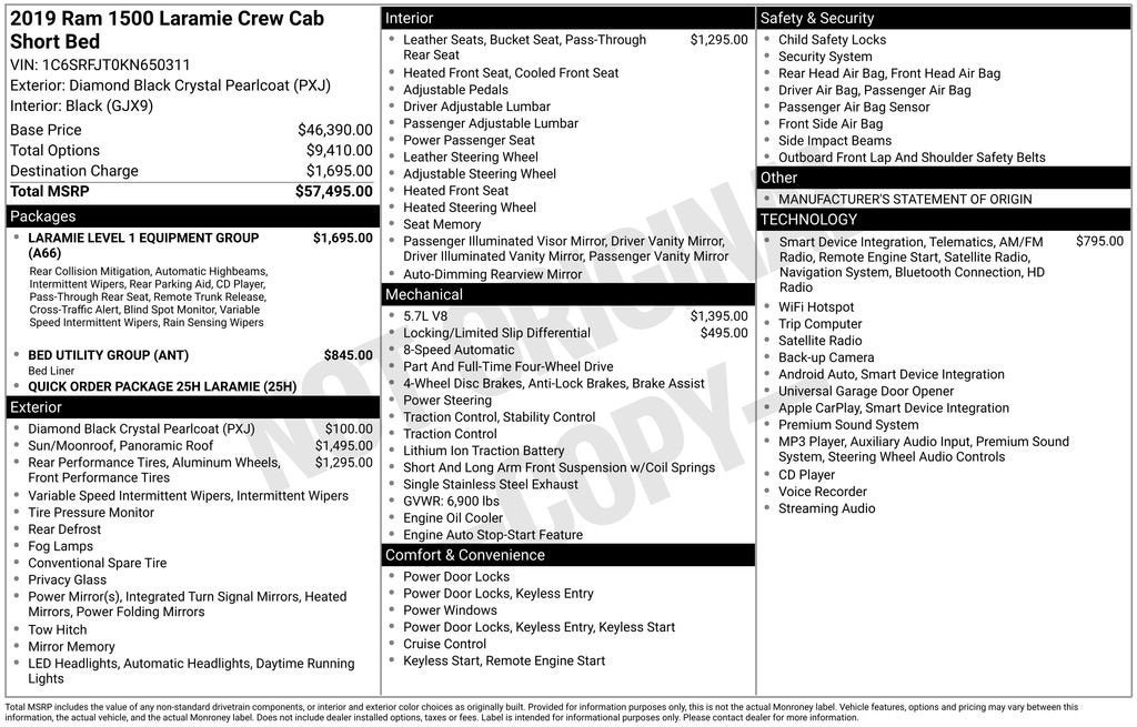 2019 RAM 1500 Laramie Crew Cab 4x4 5'7" Box