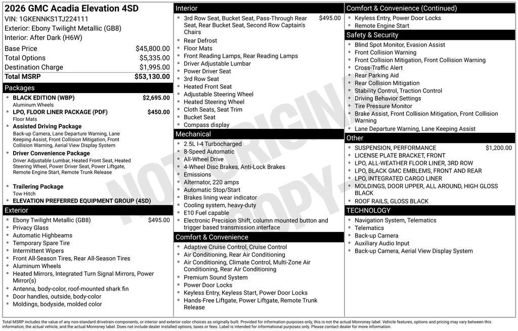 2026 GMC Acadia Elevation