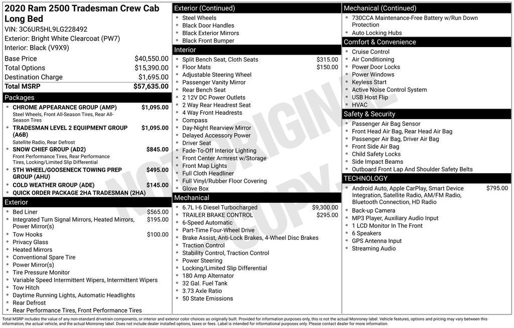 2020 RAM 2500 Tradesman Crew Cab 4x4 8' Box