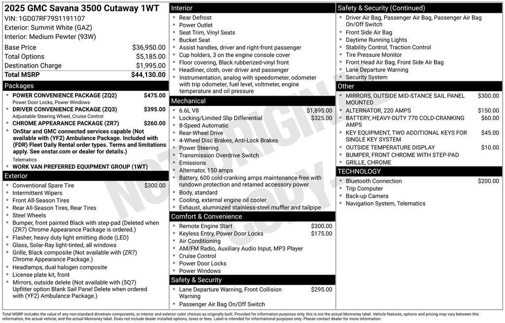 2025 GMC Savana Cutaway 3500 1WT