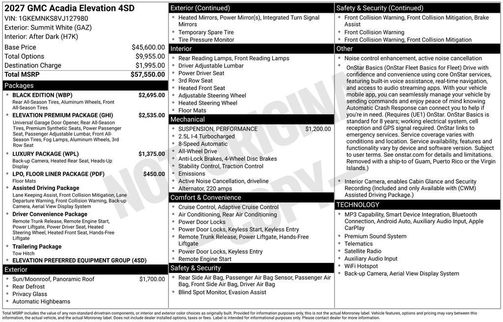 2027 GMC Acadia Elevation