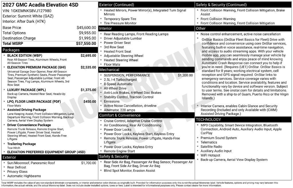 2027 GMC Acadia Elevation