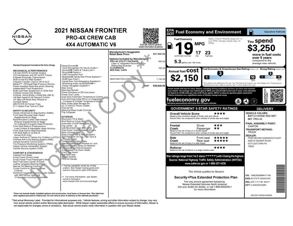 2021 Nissan Frontier Crew Cab PRO-4X 4x4